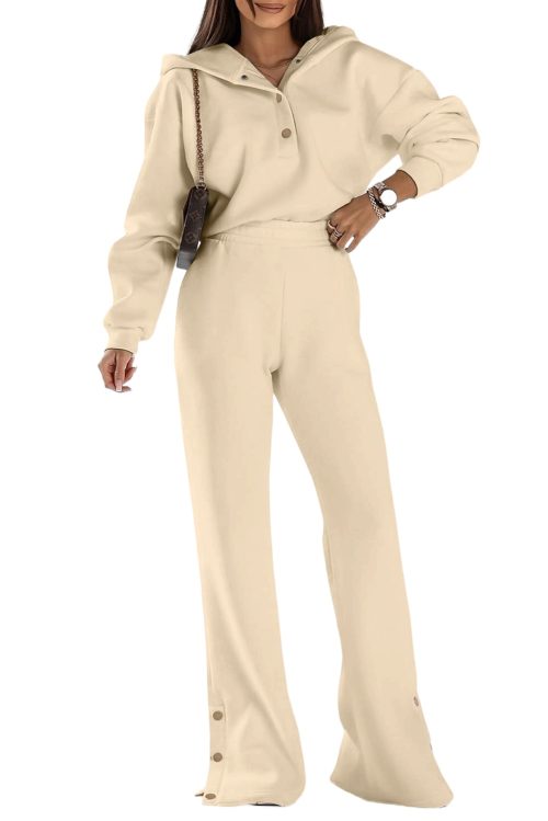 Women's Parchment Solid Color Hoodie and High Waist Pants Two Piece Activewear Set