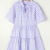 Women's Lavendula Plaid Ruffle Wide Short Sleeve Babydoll Mini Dress - Image 6