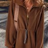 Women's Brown Half Zip Fleece Pullover Sweatshirt for Casual Comfort - Image 3