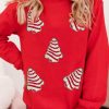 Women's Festive Red Christmas Tree Patched Dropped Shoulder Sweatshirt - Image 6
