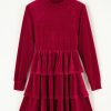 Women's Racing Red Velvet High Neck Tiered Ruffle Mini Dress for Elegant Nights - Image 7