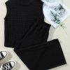 Women's Black Textured Knit Cap Sleeve T-Shirt and Wide Leg Pants Set - Image 5