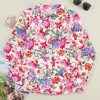 Women's Red Floral Print Slim Fit Button Down Collar Shirt - Image 5