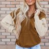 Women's Stylish Chestnut Color Block Half Zip Hoodie - Image 4