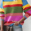 Women's Light Blue Colorblock Mixed Textured Drop Shoulder Sweater - Image 2