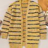 Chic Women's Beige Striped Pom Pom Knit Open Front Long Cardigan - Image 13