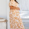 Plus Size Apricot Floral Print Puff Short Sleeve Maxi Dress for Women - Image 3