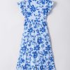 Women's Sky Blue Floral Print Tiered Frilled Trim Flutter Sleeve Maxi Dress - Image 8