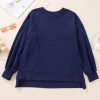 Women's Navy Blue Solid O Neck High Low Hem Pullover Sweatshirt - Casual and Comfortable - Image 9