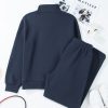 Women's Navy Blue Solid Color Active Set - Collared Sweatshirt and High Waist Pants - Image 7