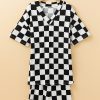 Women's Black Checkerboard Print V Neck Loose Tee and Shorts Lounge Set - Image 10