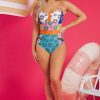 Women's Orange Floral Colorblock Spaghetti Strap Teddy Swimsuit with Padded Shelf Bra - Image 8