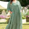 Plus Size Green Geometric Floral Print Maxi Dress with Half Sleeves - Image 5