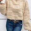 Women's Parchment Checkered Sherpa Crew Neck Sweater - Image 6