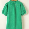 Women's Bright Green Textured Puff Short Sleeve Notched V Neck Top - Image 7