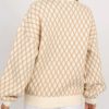 Women's Oatmeal Diamond Knit Drop Shoulder Loose Sweater - Casual Chic Style - Image 2