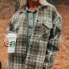 Women's Mist Green Plaid Print Shacket with Chest Pockets - Image 3