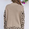 Women's Khaki Sequin Turkey Leopard Mixed Pattern High Neck Sweater with Slits - Image 2