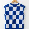 Women's Dark Blue Checkerboard Round Neck Sweater Vest - Classic & Versatile - Image 7