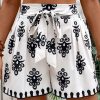 Women's Black Tribal Geometric Print Belted High Waist Casual Shorts - Image 3