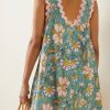 Women’s Sky Blue Floral Ricrac Trim V Neck Mini Tank Dress for Summer - Image 3