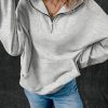 Women's Light Grey Zip-Up Stand Neck Sweatshirt with Kangaroo Pockets - Image 6