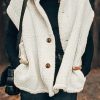 Women's Beige Sherpa Cap Sleeve Stand Collar Jacket Vest - Image 10