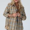 Women's Ashleigh Blue Waffle Knit Patchwork Hooded Plaid Shacket - Image 6