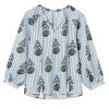 Women's Beau Blue Striped Floral Printed Long Sleeve Tied V Neck Blouse - Image 14