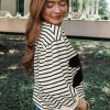 Women's Black and White Striped 3/4 Sleeve Top with Big Flower Patch - Image 2