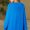 Women's Sky Blue Solid Color Drop Shoulder Long Sleeve Basic Sweatshirt - Image 2