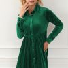 Elegant Green Long Sleeve Ruffle Velvet Button Up Mini Dress - Image 10