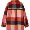 Plus Size Women's Orange Plaid Print Flap Pockets Buttoned Casual Jacket - Image 6