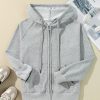 Women's Light Grey Fleece Lined Zip Up Hoodie with Adjustable Hood - Image 5