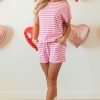 Women's Rose Stripe Crew Neck T-Shirt and Drawstring Shorts Set - Casual Summer Outfit - Image 9