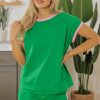 Women's Bright Green Two Tone Contrast Textured Crewneck Tee and Shorts Set - Image 5