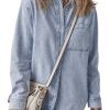 Women's Beau Blue Long Sleeve Buttoned Denim Shacket with Chest Pocket - Image 8