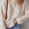 Women's White Solid Fleece High Neck Drop Shoulder Pullover Sweatshirt - Image 4