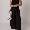 Women's Black Sleeveless Scoop Neck Flared Split Midi Dress - Elegant & Casual Summer Fashion - Image 7