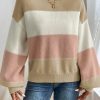 Women's Dusty Pink Color Block Lantern Sleeve Drop Shoulder Sweater - Image 6