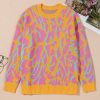 Plus Size Bright Pink Leopard Ribbed Trim Long Sleeve Sweater - Image 9