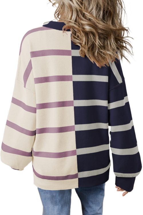 Women's Oversized Blue Stripe Colorblock Sweater