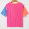 Women's Multicolour Corded Colorblock Crewneck Tee - Stylish and Cozy Casual Top - Image 3