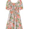 Women's Apricot Pink Floral Smocked Bust Bubble Short Sleeve Maxi Dress - Elegant Spring Summer Style - Image 15