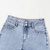 Women's Beau Blue Rhinestone High Waist Denim Shorts with Raw Hem - Image 8