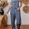 Women's Sail Blue Denim Bib Straight Leg Jumpsuit with Pockets - Image 5