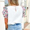 Women's White Abstract Print Tiered Ruffled Sleeve Textured Knit Top - Image 10