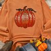 Women's Orange Sequined Pumpkin Round Neck Halloween Sweatshirt - Image 7