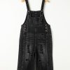 Women's Black Distressed Wide Leg Denim Overall with Bib Pocket - Image 4