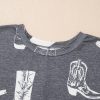 Women's Plus Size Gray Western Boots Print Crew Neck T-Shirt - Image 9